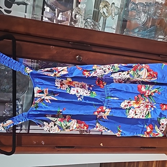 Express Romper with Straps Blue with floral designs size xs - Picture 7 of 8